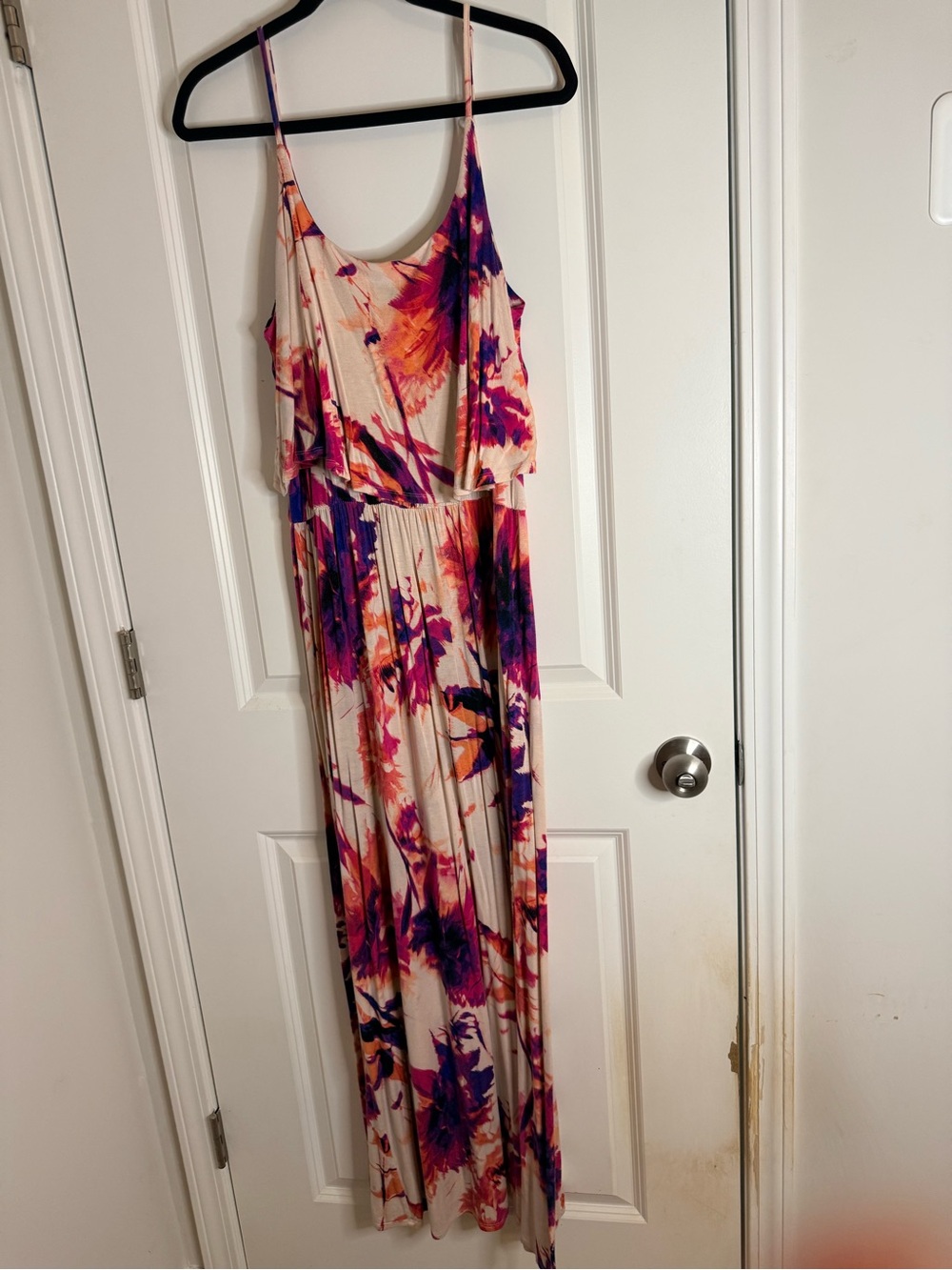 Apt. 9 Cream Maxi Dress with Pink, Purple & Orange Floral Print